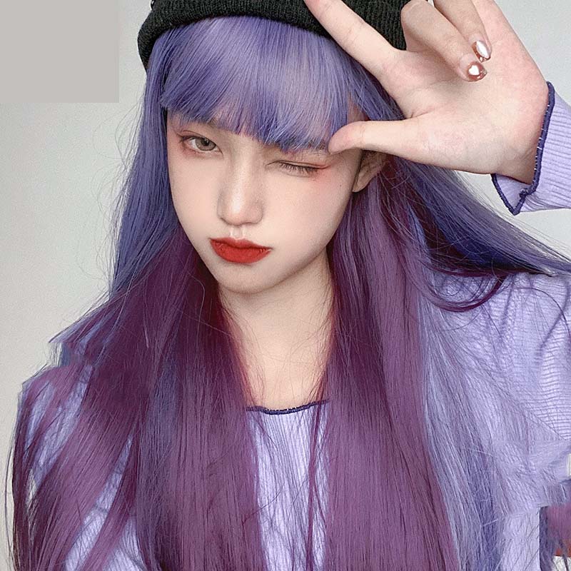 Gradient Long Straight Hair Women's Wig-4